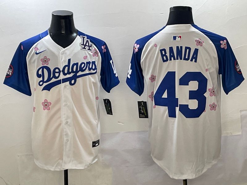 Men Los Angeles Dodgers #43 Banda White Blue Sakura Edition 2025 Nike MLB Jersey style 8->->